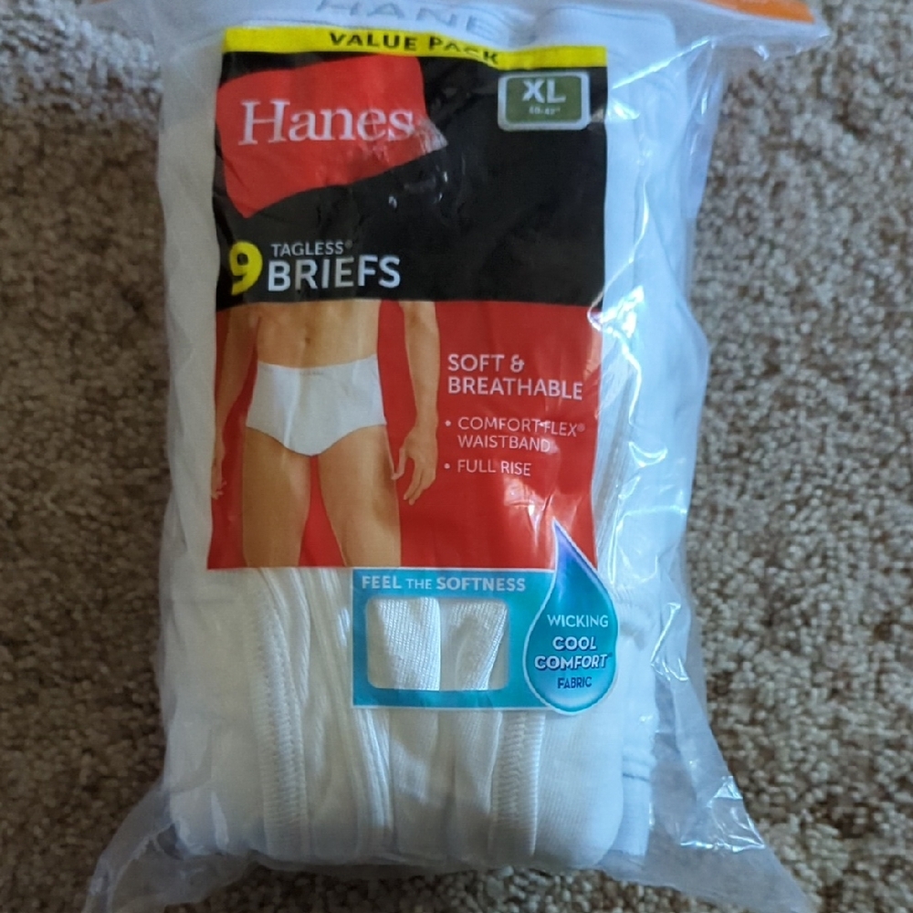Hanes Men's Tagless Briefs - White 9 Pack - Size XL